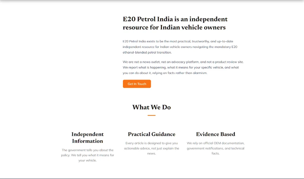E20 Petrol India is an independent resource for Indian vehicle owners